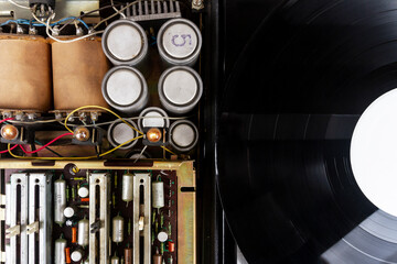 Inside view of turntable with amplifier