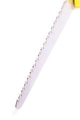 Saw blade closeup, garden tool isolated on whtie
