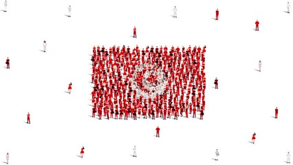 Tunisia Flag. A large group of people form to create the shape of the Tunisian flag. 4K Animation Video.