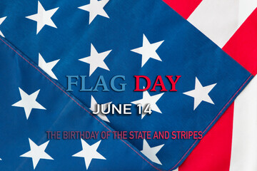 Happy Flag Day Message Sitting Over Folded American Flag, June 14
