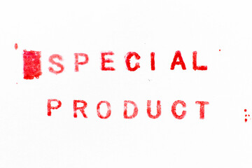 Red color ink rubber stamp in word special product on white paper background