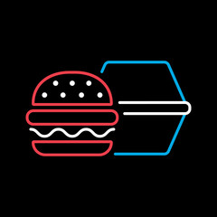 Burger with closed cardboard box vector icon