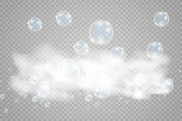 	
White beautiful bubbles on a transparent background vector illustration. Bubble.
