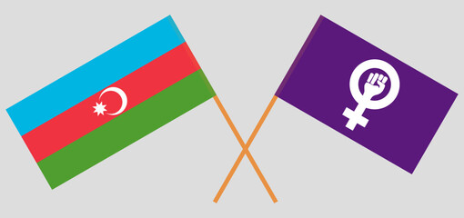 Crossed flags of Azerbaijan and Feminism. Official colors. Correct proportion