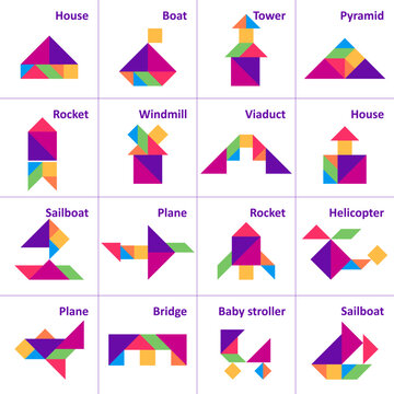 Tangram puzzle for kids. Set of tangram objects.
