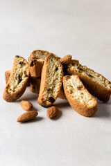 Heap of Delicious Italian Cantuccini Cookie on Gray Background Vertical