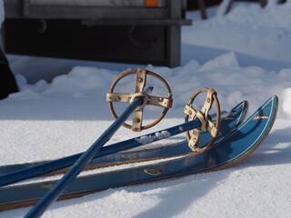 Vintage skis and poles