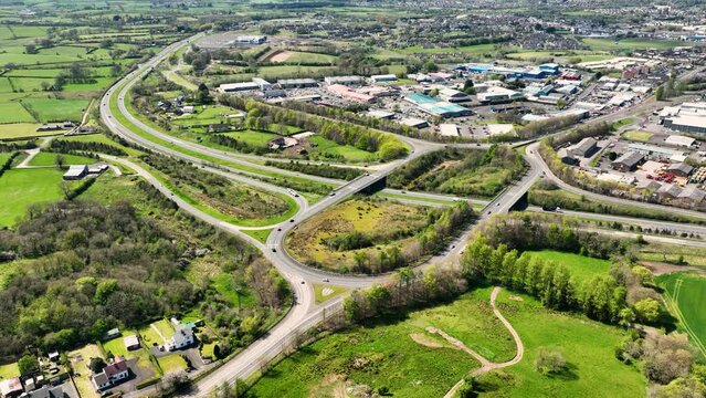 Aerial Video of Larne Road Roundabout Ballymena Co Antrim Northern Ireland