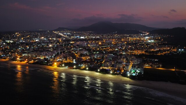 aerial photography of playa dos ingleses at night