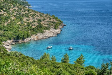 Beautiful Croatia sea cove. Croatia - Adriatic Sea landscape. - obrazy, fototapety, plakaty