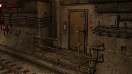 3D-illustration of a subway track in the underground