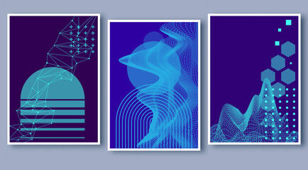 Set of abstract posters. Futuristic design collection. Modern geometric templates. Dynamic trendy concept. Technology and creative presentation. Cool simple backgrounds