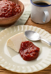 Goiabada, guava sweet with farm cheese. Typical homemade brazilian dessert