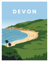 devon england travel poster vector illustration with minimalist style. - obrazy, fototapety, plakaty