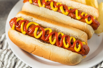 Homemade Hot Dog with Ketchup and Mustard