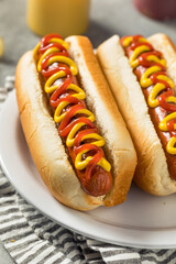 Homemade Hot Dog with Ketchup and Mustard