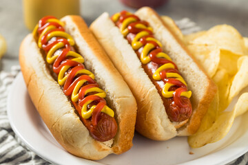 Homemade Hot Dog with Ketchup and Mustard