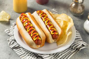 Homemade Hot Dog with Ketchup and Mustard