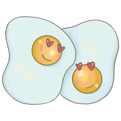 romantic cute eggs breakfast in cartoon style on white background