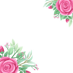 Naklejka premium rose flower and greenery frame border for social media post template, greeting card, wedding or engagement invitation and poster design