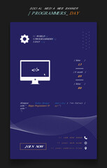 Banner template in purple background with computer monitor for international programmers day design