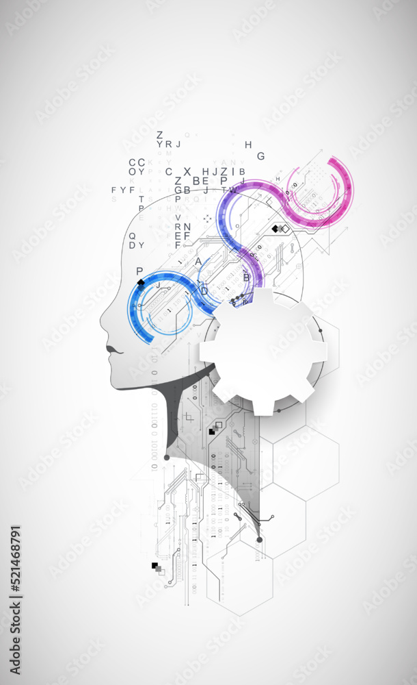 Leinwandbilder Artificial Intelligence. Technical background with a silhouette of a man. Big data concept. Machine cyber mind.