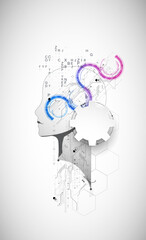 Artificial Intelligence. Technical background with a silhouette of a man. Big data concept. Machine cyber mind.