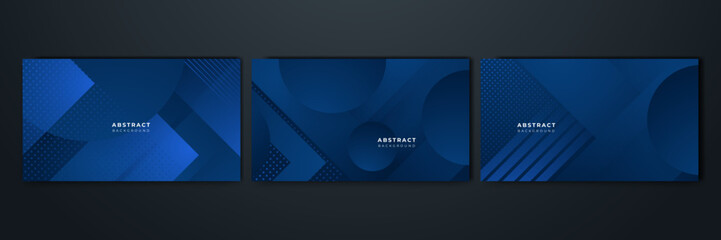 Fototapeta premium Abstract background design with blue geometric shapes. Modern dark blue background. Vector abstract graphic design banner pattern background template.