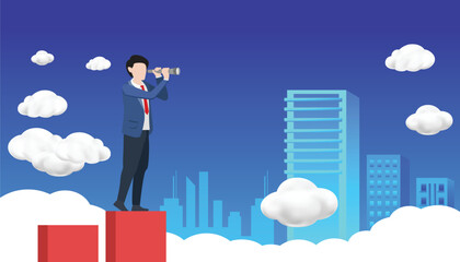 Businessman holding telescope