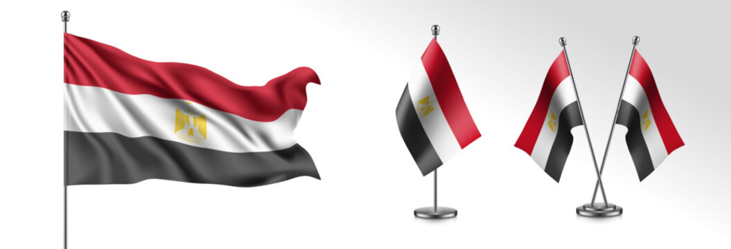 Set of Egypt waving flag on isolated background vector illustration
