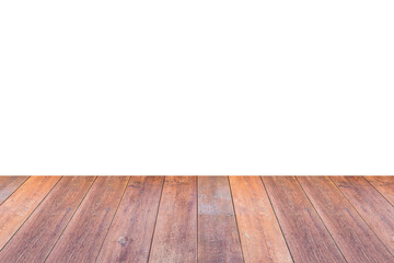 Empty wooden table top isolated on white background for product display