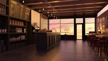 3D-Illustration of a modern and cozy bar restaurant