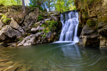 Beautiful waterfall in the mountain's forest. Long exposure.