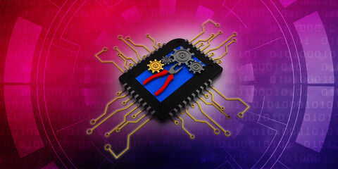 Fototapeta premium 3d rendering microchips with gear 