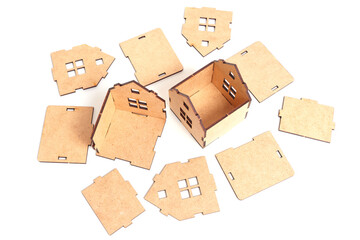 Self-assembly toy houses on white