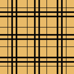 Plaid seamless pattern. Vector fabric print template. Scottish style gingham ornament. Geometric striped carpet background. Checkered black and beige backdrop.