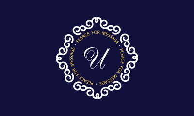 Elegant logo and monogram design with exclusive letter U in center on dark background, vector template. Exquisite