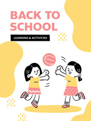 template cover back to school two kids playing ball line art hand draw simple color
