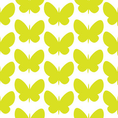 Fototapeta na wymiar Butterfly cartoon insect isolated vector illustration. Colorful green seamless pattern template. Simple graphic silhouette drawing. Summer or spring season. Doodle fly animal icon shape.