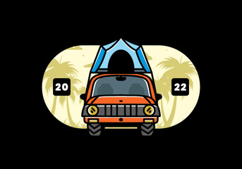 Camping on the roof of car illustration badge design