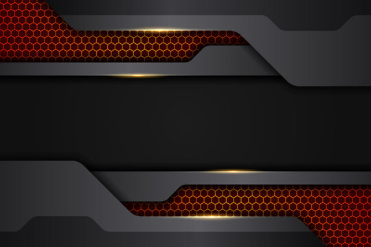 Abstract 3D Realistic Modern Technology Glow Orange on Grey Metallic Background