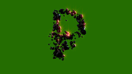 dark stones with red glowing rouble sign - cosmic magma stones font, isolated - object 3D rendering