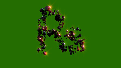 dark stones with red glowing rupee symbol - cosmic magmatic rocks font, isolated - object 3D illustration