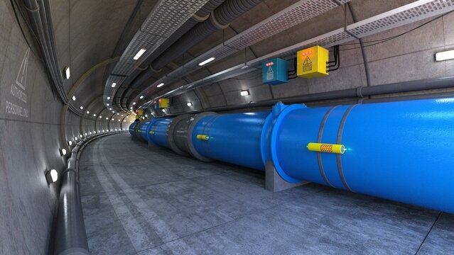 3D-illustration of a particle accelerator and hadron collider