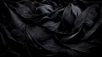 Fotobehang Black luxury cloth, silk satin velvet, with floral shapes, gold threads, luxurious wallpaper, elegant abstract design © Fortis Design