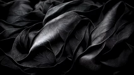 Foto op Plexiglas Black luxury cloth, silk satin velvet, with floral shapes, gold threads, luxurious wallpaper, elegant abstract design © Fortis Design