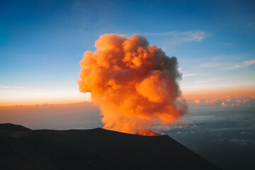Volcanic eruption at the summit of Mountain Semeru.