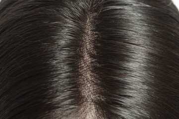close up of straight remy black human hair weaves extensions lace wigs on mannequin