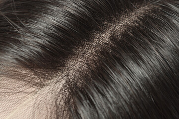 close up of straight remy black human hair weaves extensions lace wigs on mannequin