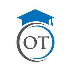 Letter OT Education Logo Concept With Educational Graduation Hat Vector Template